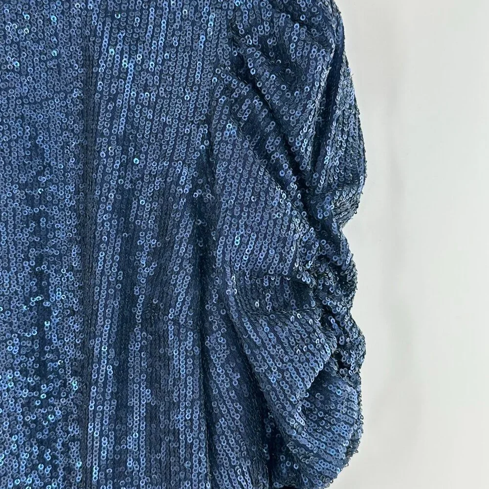 NWT Anthropologie  by Anthropologie Marie Navy Sequin Puff Short Sleeve Size 6 - Picture 4 of 13